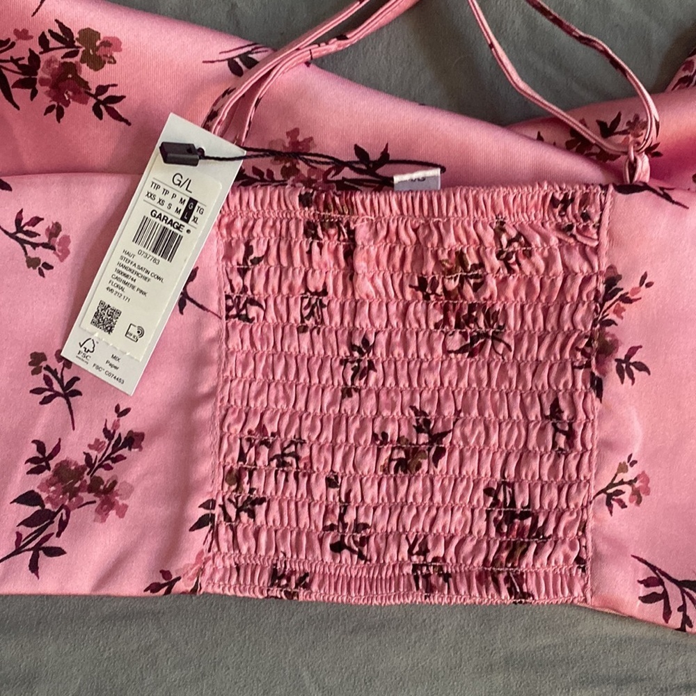 Floral Satin Cowl Handkerchief Cami Crop Top Size Large NWT - Picture 6 of 9